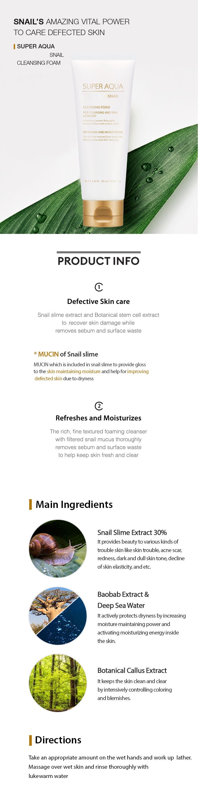 MISSHA Super Aqua Snail Cleansing Foam 100ml-2