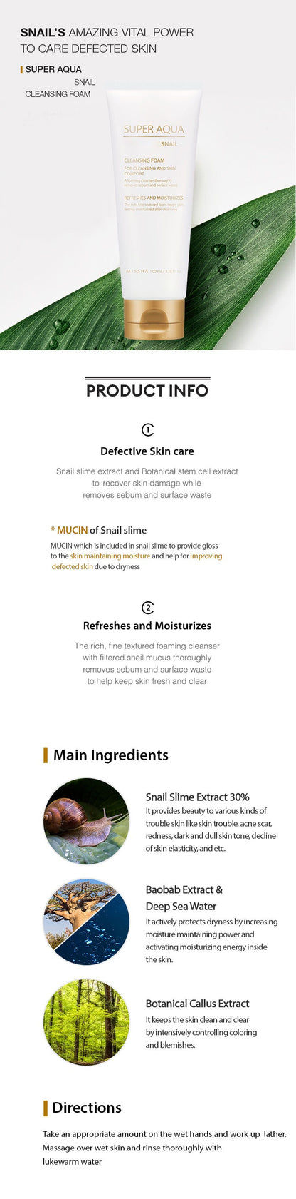 MISSHA Super Aqua Snail Cleansing Foam 100ml-2